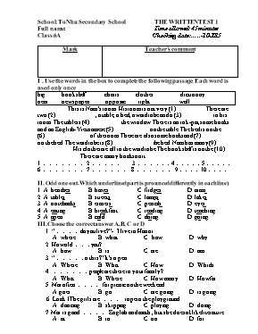 Đề kiểm tra 45 phút số 1 môn Tiếng Anh Lớp 6 (Thí điểm) (Có đáp án)